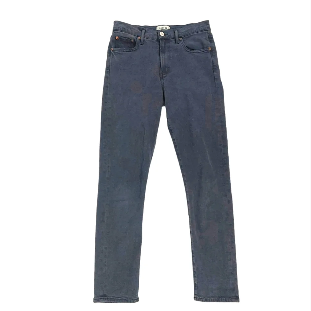 Agolde Black Mid Rise Toni in Montage Stretch Jeans